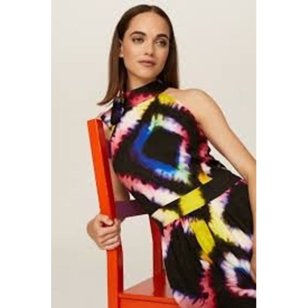 Busayo Collective Maxi Dress Womens 14 Multi Tie-Dye Halter Sleeveless Boho